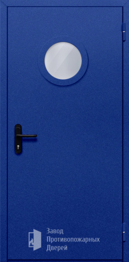 Фото двери «Однопольная с круглым стеклом (синяя)» в Красногорску