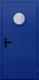 Фото двери «Однопольная с круглым стеклом (синяя)» в Красногорску